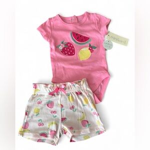 Pink Fruit Print Baby Onesie and Shorts Set